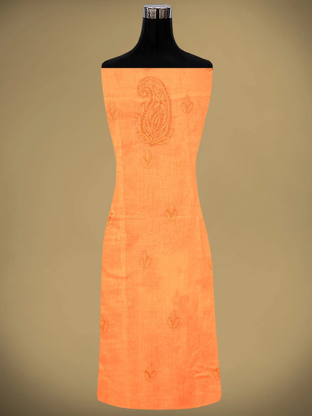 Ada Hand Embroidered Peach Cotton Lucknowi Chikankari Unstitched Suit Piece With Chiffon Dupatta 01A981332