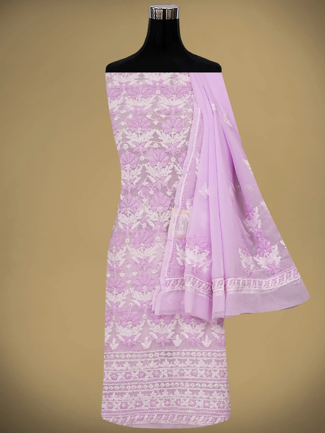 Ada Hand Embroidered Lavender Faux Georgette Lucknowi Chikankari Unstitched Suit Piece 01A977941