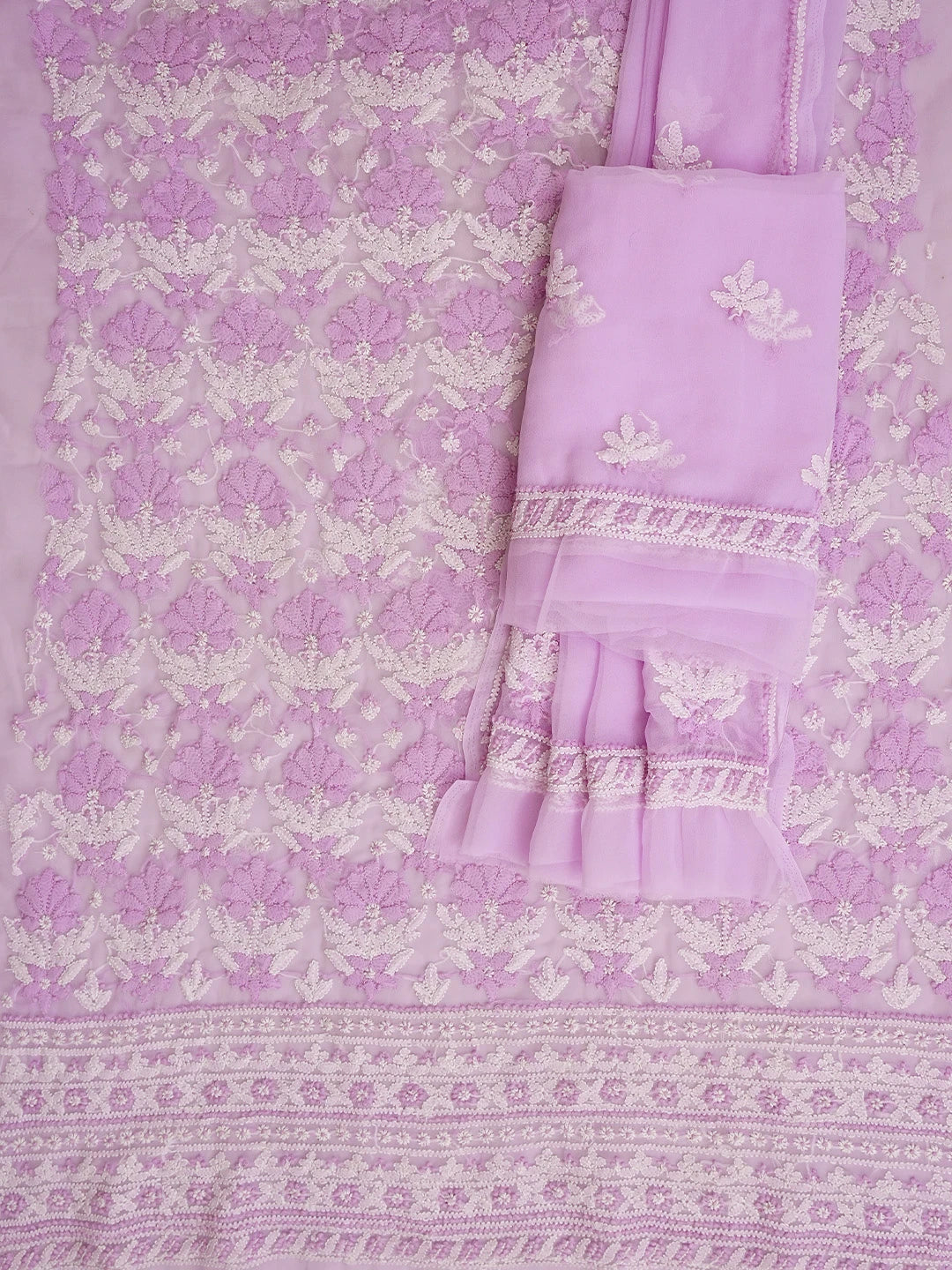 Ada Hand Embroidered Lavender Faux Georgette Lucknowi Chikankari Unstitched Suit Piece 01A977941