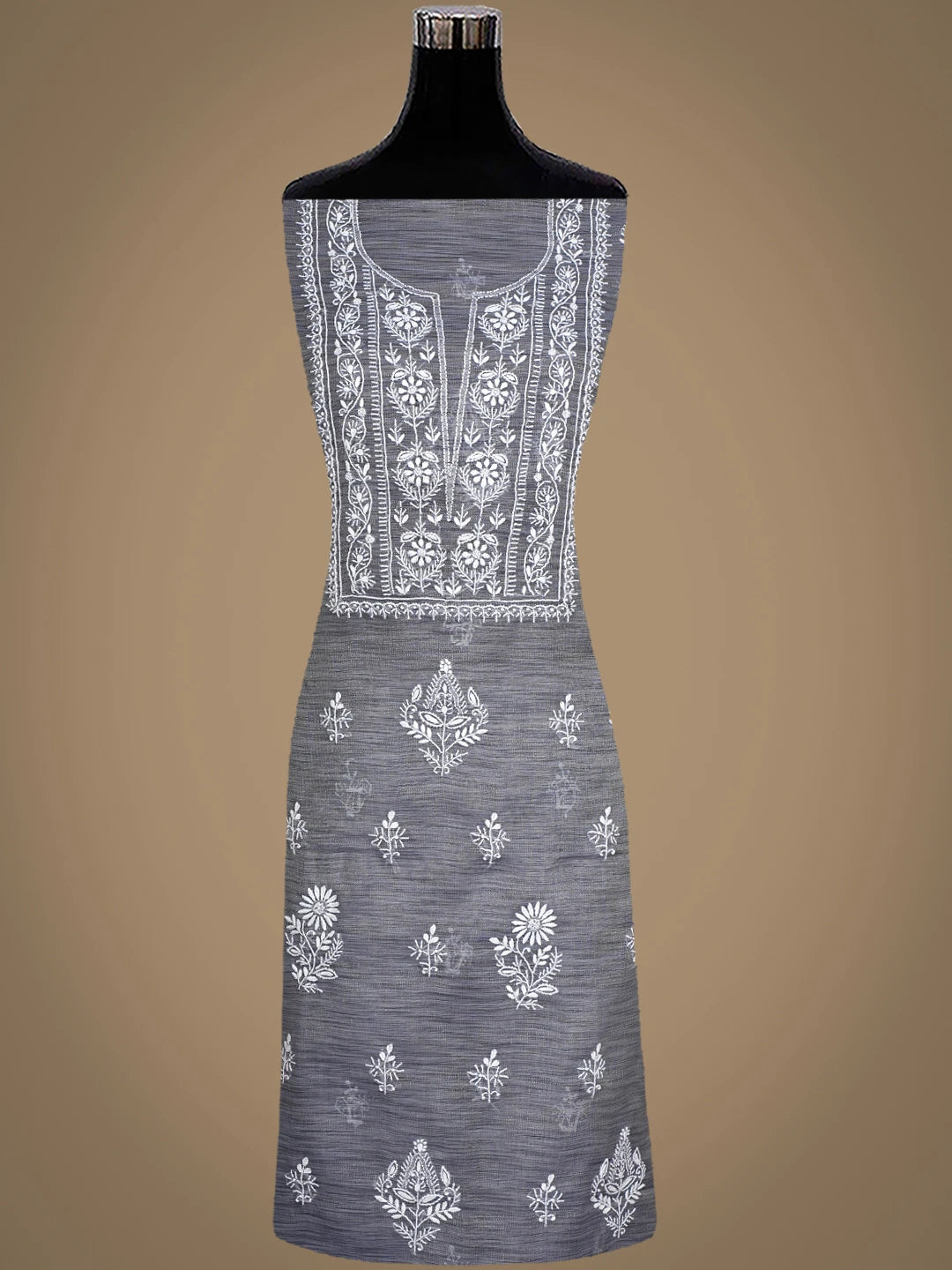 Ada Hand Embroidered Grey Tissue Lucknowi Chikankari Unstitched Kurta Dupatta Set 01A974699