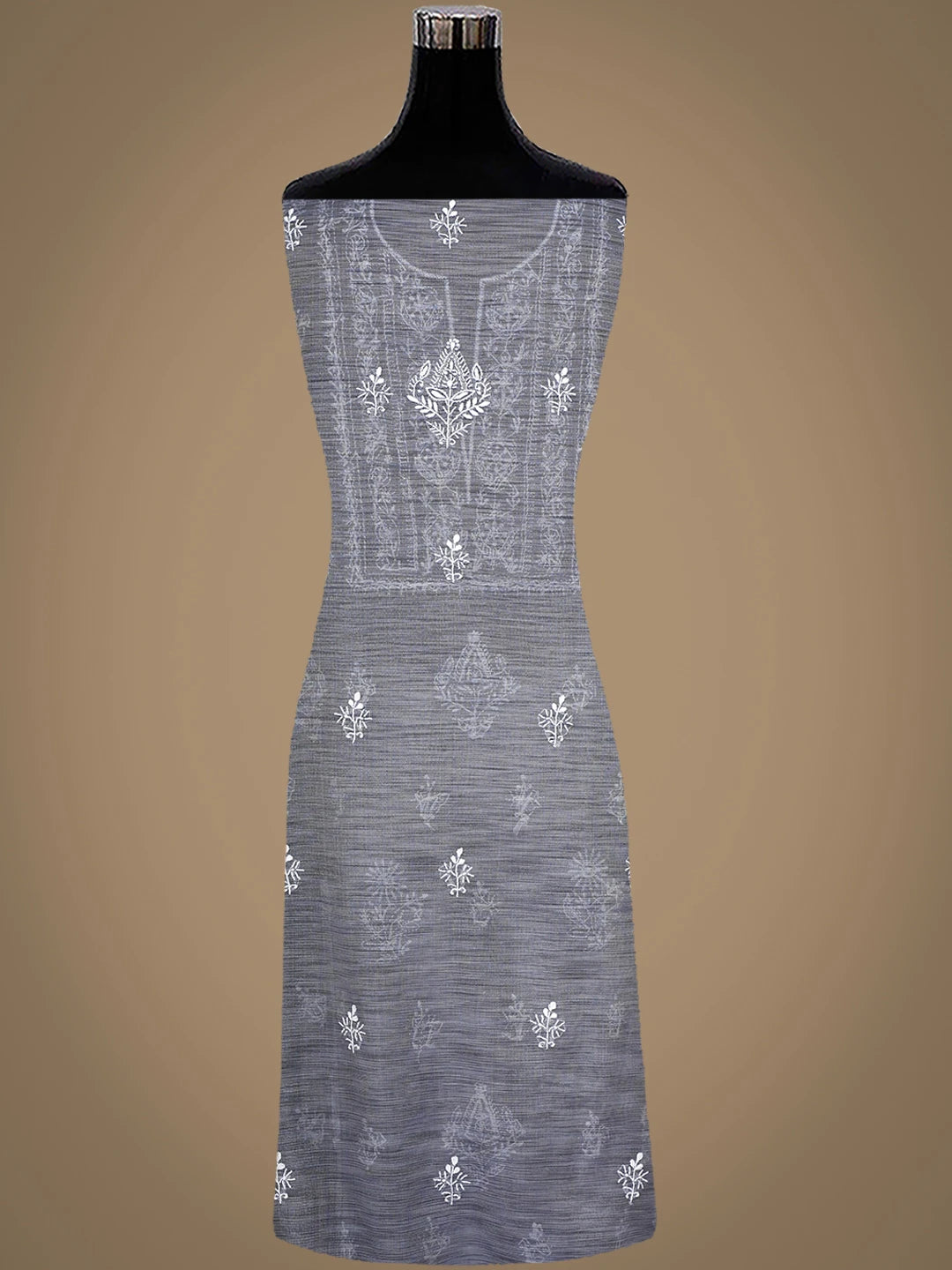 Ada Hand Embroidered Grey Tissue Lucknowi Chikankari Unstitched Kurta Dupatta Set 01A974699