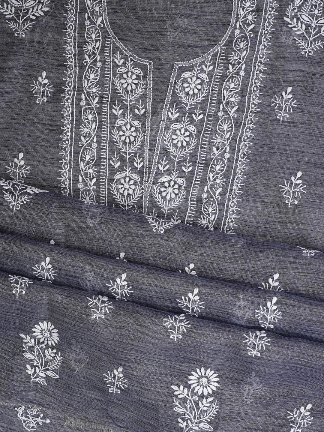 Ada Hand Embroidered Grey Tissue Lucknowi Chikankari Unstitched Kurta Dupatta Set 01A974699