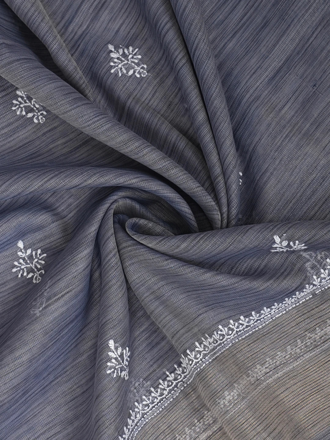 Ada Hand Embroidered Grey Tissue Lucknowi Chikankari Unstitched Kurta Dupatta Set 01A974699
