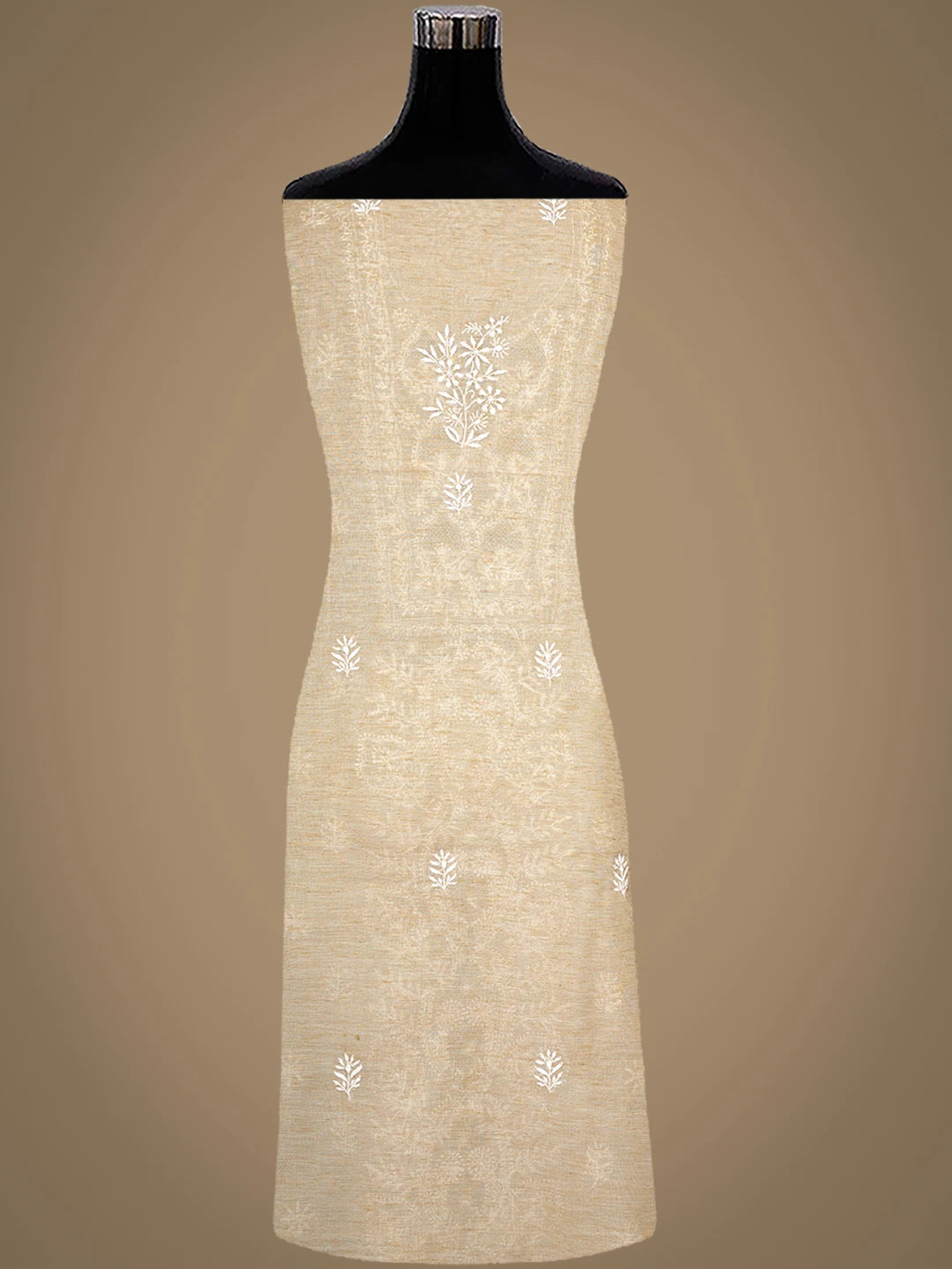Ada Hand Embroidered Fawn Tissue Lucknowi Chikankari Unstitched Kurta Dupatta Set 01A974687