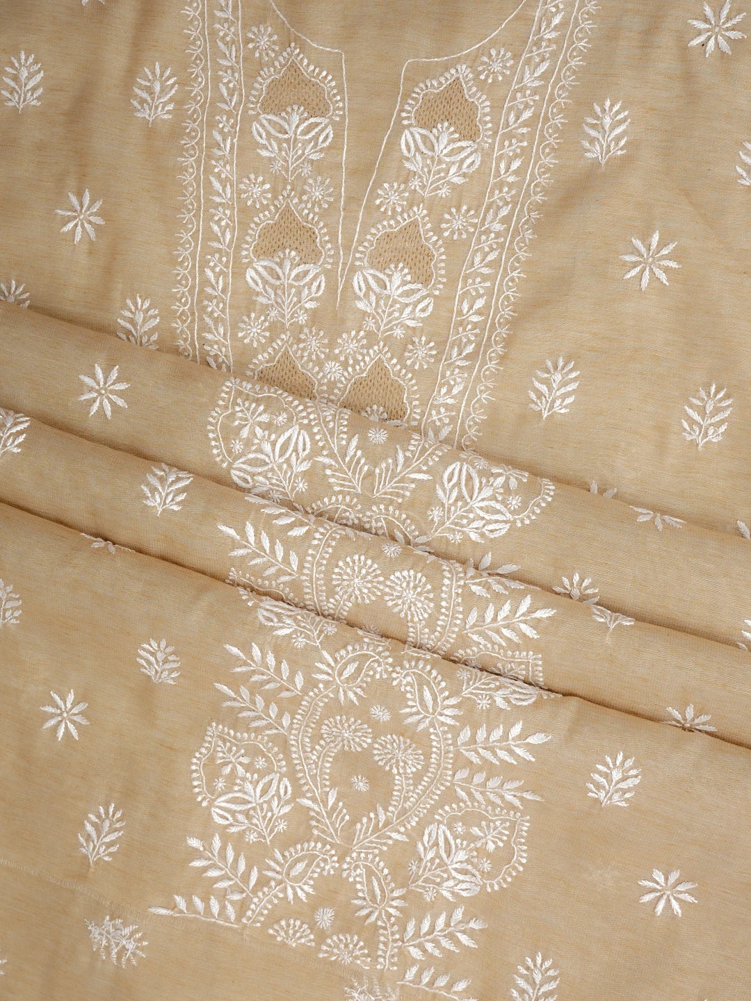 Ada Hand Embroidered Fawn Tissue Lucknowi Chikankari Unstitched Kurta Dupatta Set 01A974687