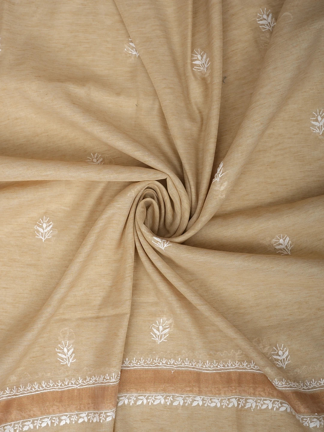 Ada Hand Embroidered Fawn Tissue Lucknowi Chikankari Unstitched Kurta Dupatta Set 01A974687