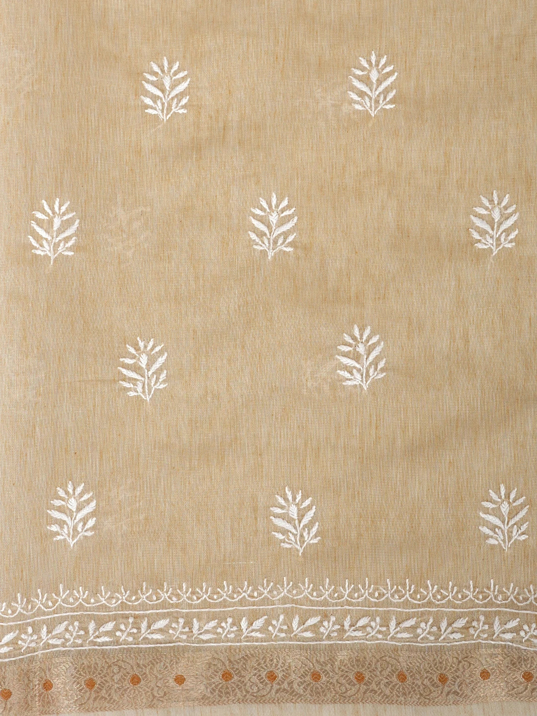 Ada Hand Embroidered Fawn Tissue Lucknowi Chikankari Unstitched Kurta Dupatta Set 01A974687