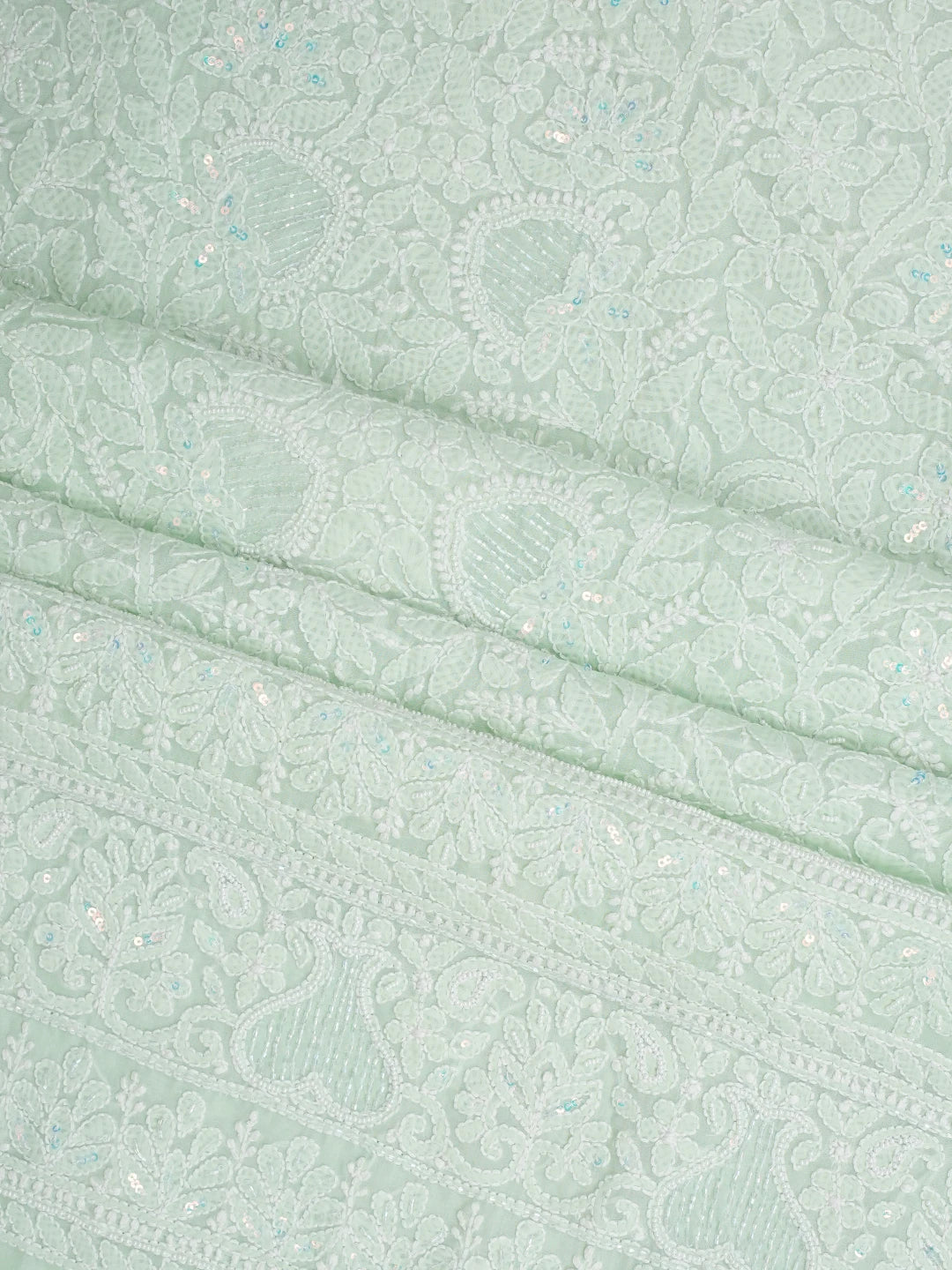 Ada Hand Embroidered Mint Green Cotton Lucknowi Chikankari Unstitched Suit Piece With Cutdana Work 01A973093