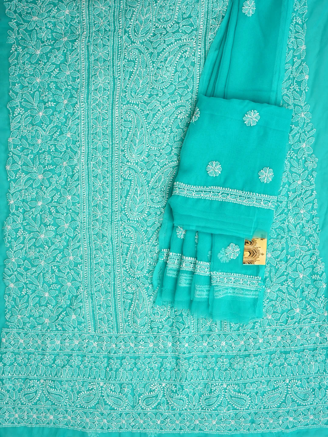 Ada Hand Embroidered Seagrass Green Faux Georgette Lucknowi Chikankari Unstitched Suit Piece 01A981210