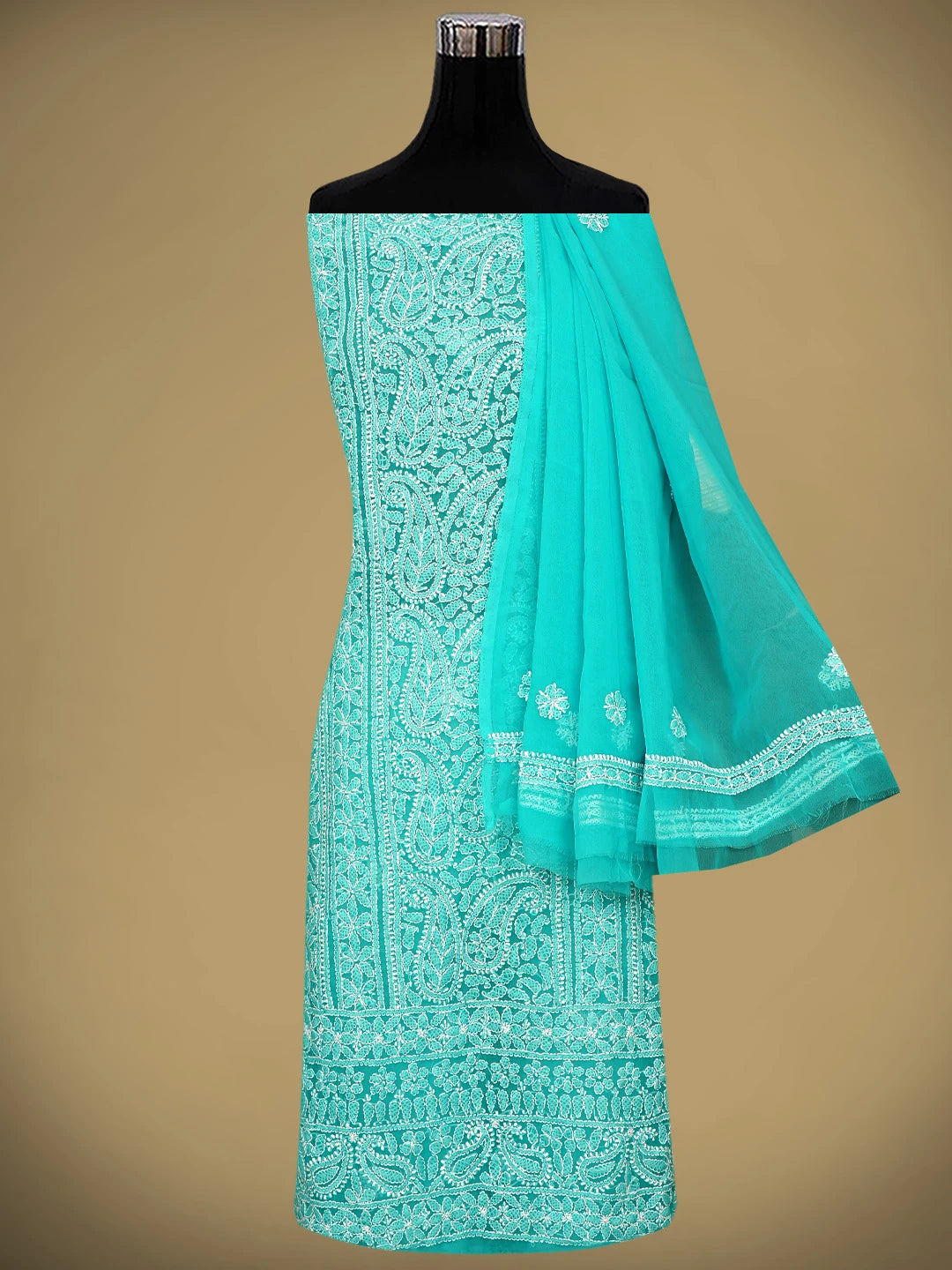 Ada Hand Embroidered Seagrass Green Faux Georgette Lucknowi Chikankari Unstitched Suit Piece 01A981210