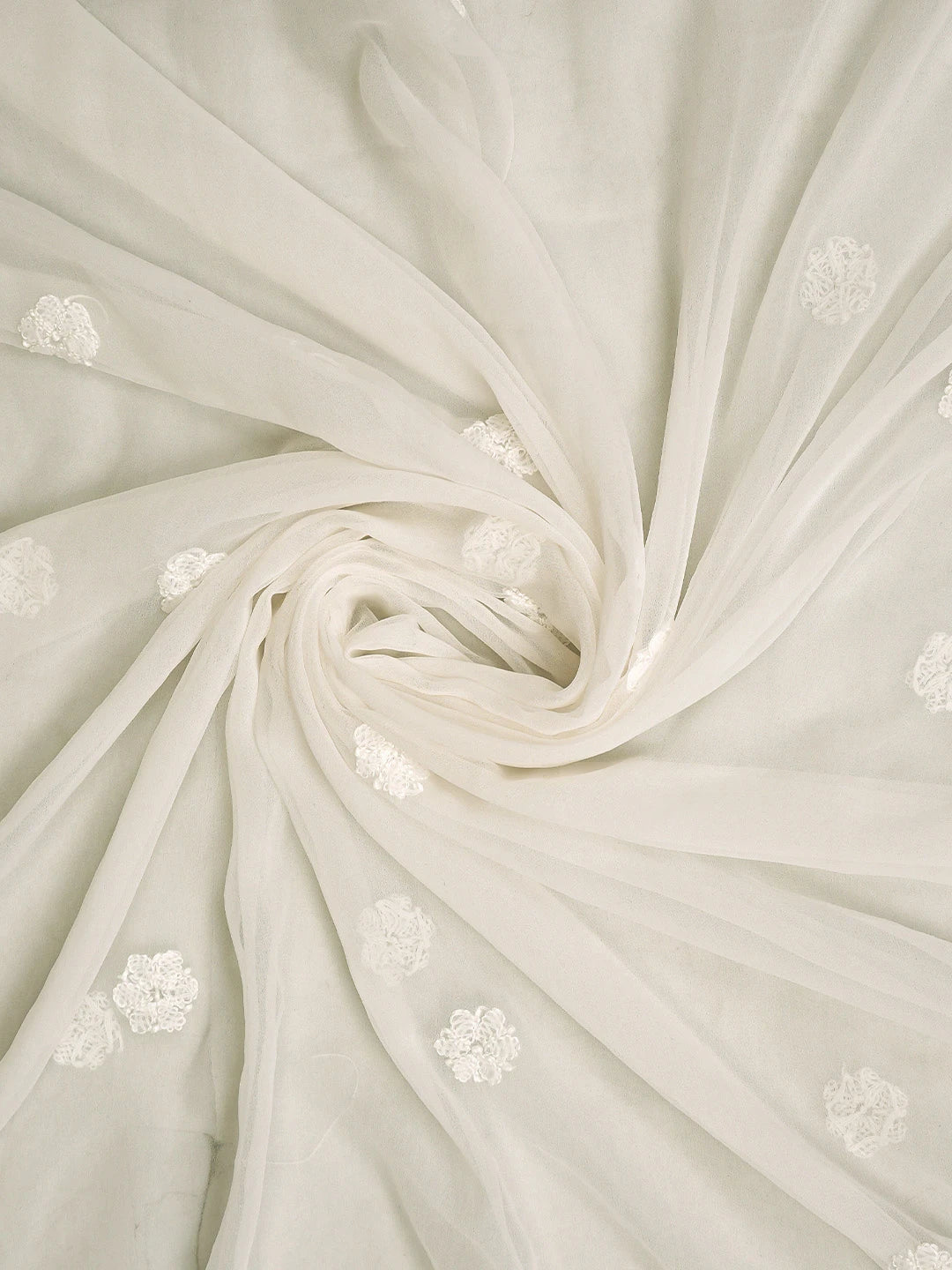 Ada Hand Embroidered White Faux Georgette Lucknowi Chikankari Unstitched Suit Piece 01A981190