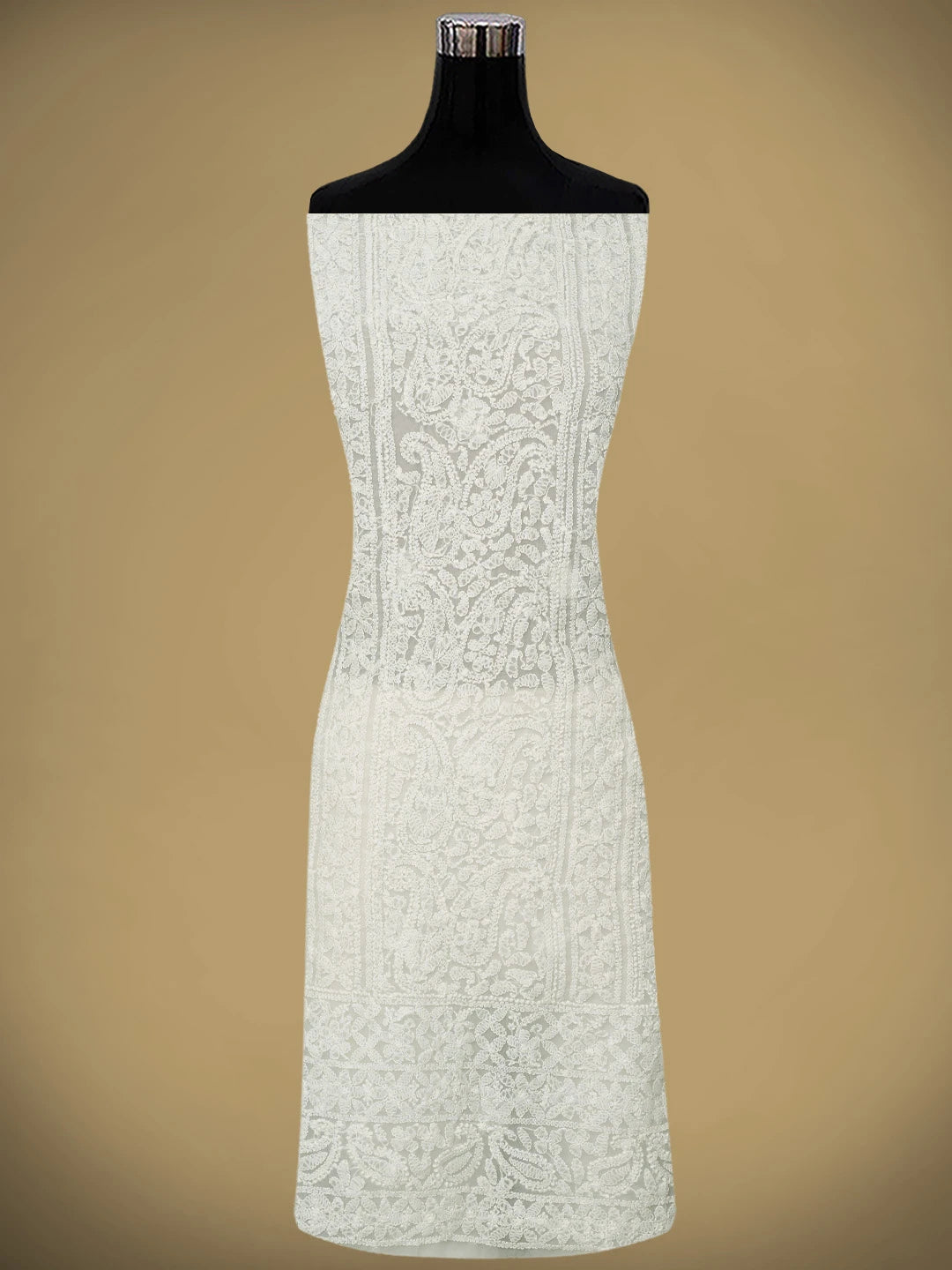 Ada Hand Embroidered White Faux Georgette Lucknowi Chikankari Unstitched Suit Piece 01A981190