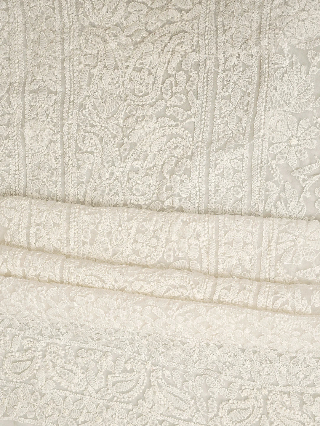 Ada Hand Embroidered White Faux Georgette Lucknowi Chikankari Unstitched Suit Piece 01A981190