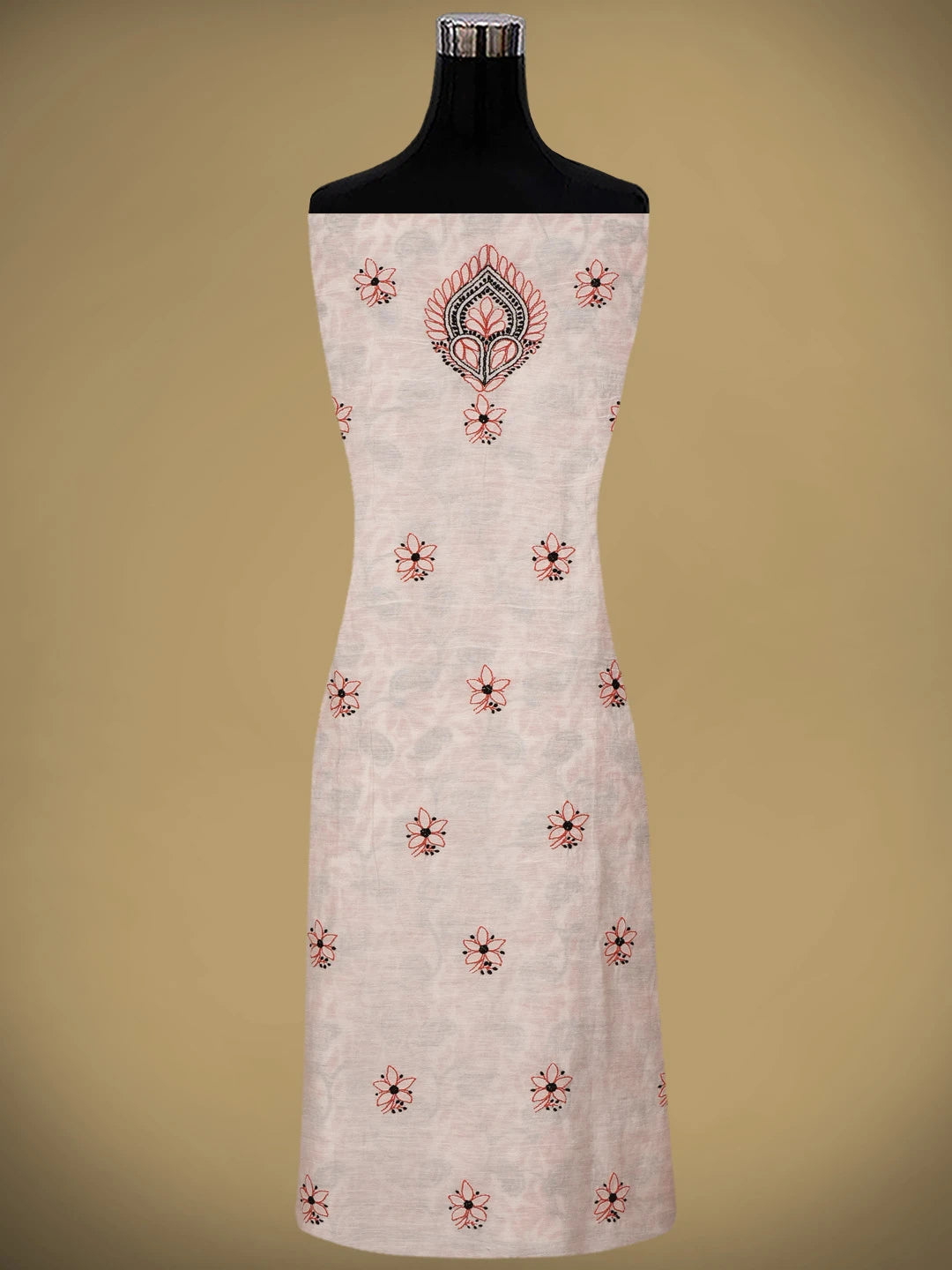 Ada Hand Embroidered Beige Chanderi Lucknowi Chikankari Unstitched Kurta Dupatta Set 01A980414