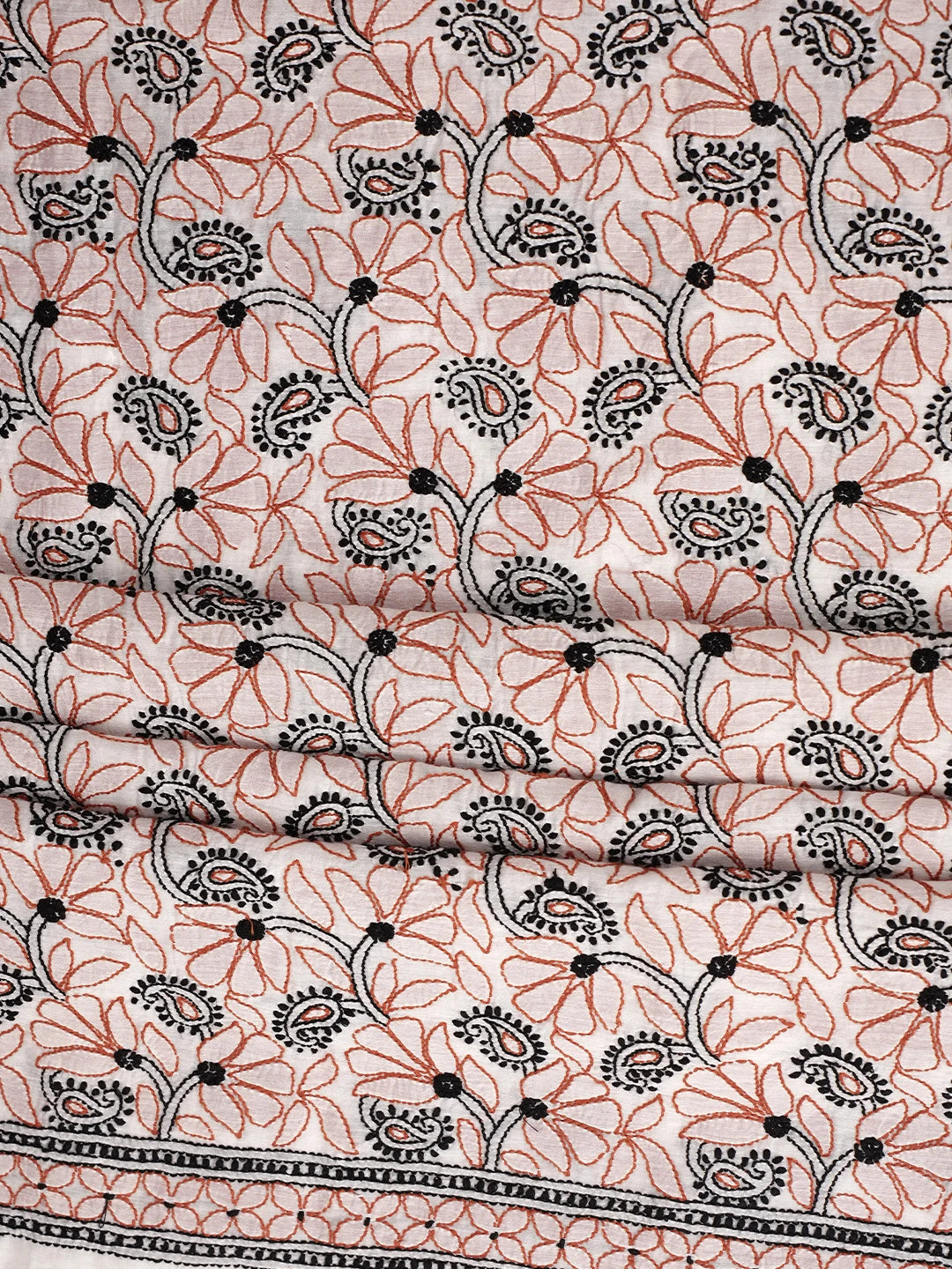 Ada Hand Embroidered Beige Chanderi Lucknowi Chikankari Unstitched Kurta Dupatta Set 01A980414