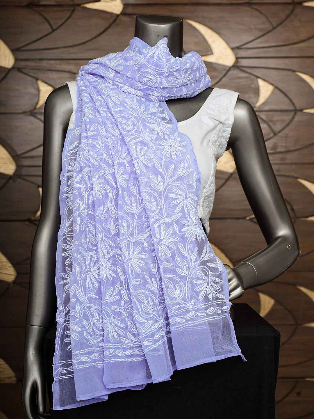 Ada Hand Embroidered Mauve Faux Georgette Lucknowi Chikankari Dupatta 01A975368