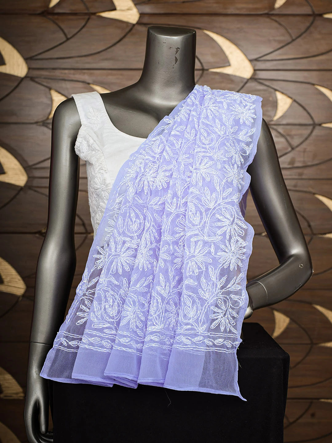 Ada Hand Embroidered Mauve Faux Georgette Lucknowi Chikankari Dupatta 01A975368
