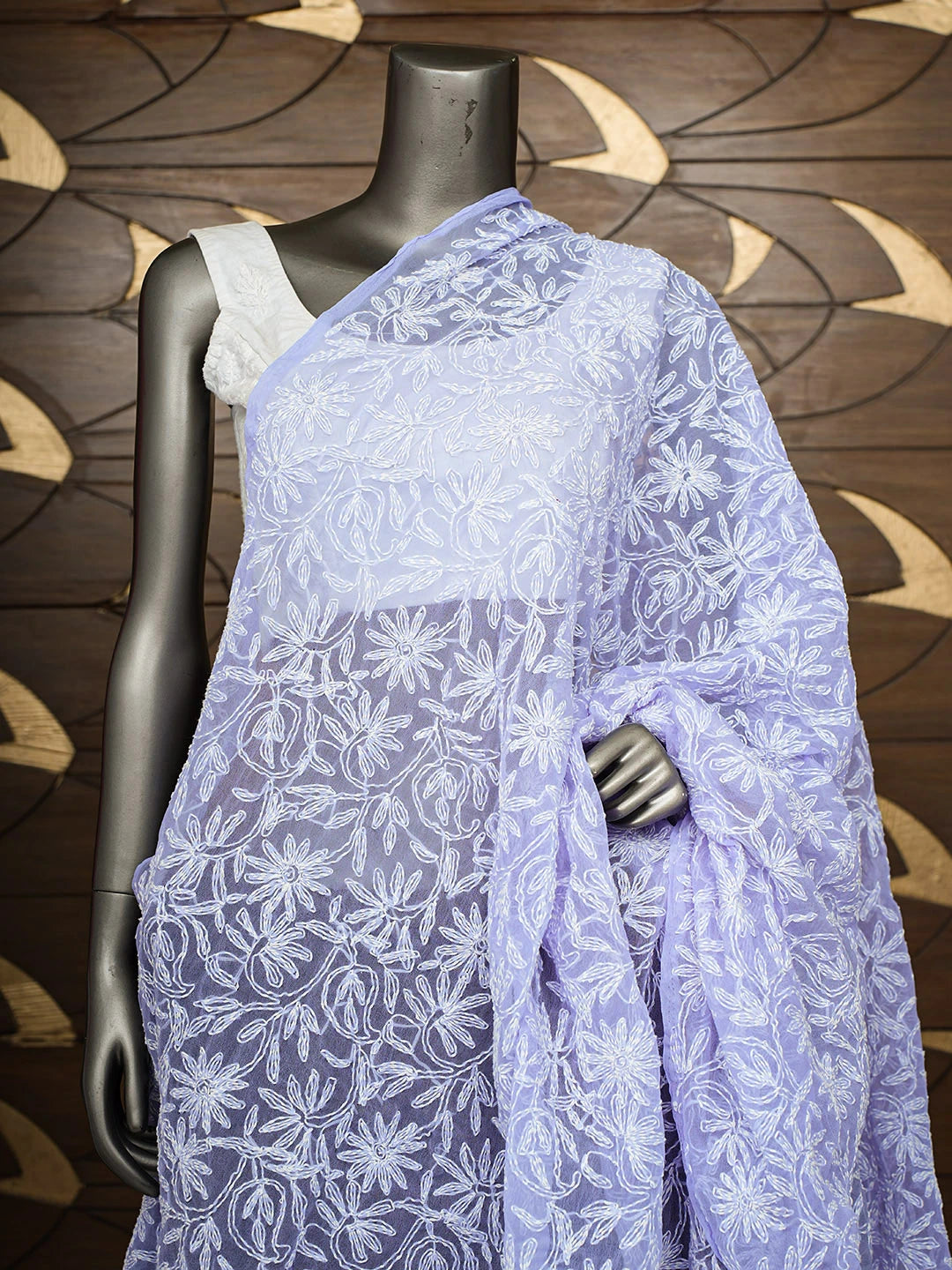 Ada Hand Embroidered Mauve Faux Georgette Lucknowi Chikankari Dupatta 01A975368
