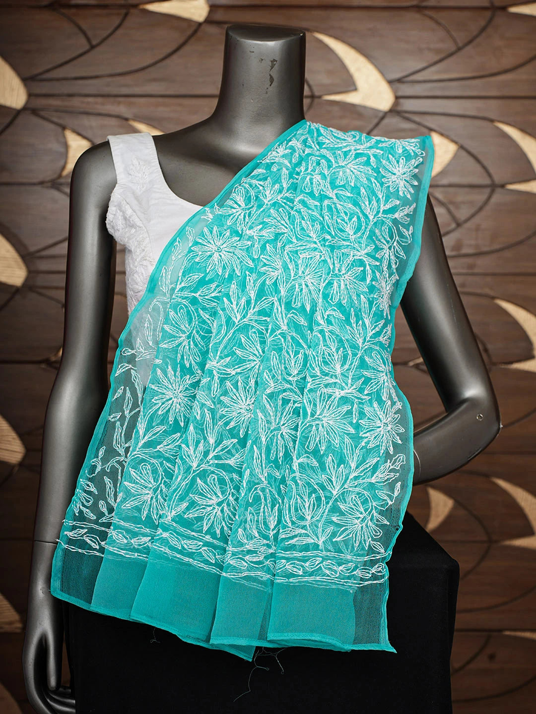 Ada Hand Embroidered Rama Green Faux Georgette Lucknowi Chikankari Dupatta 01A975381