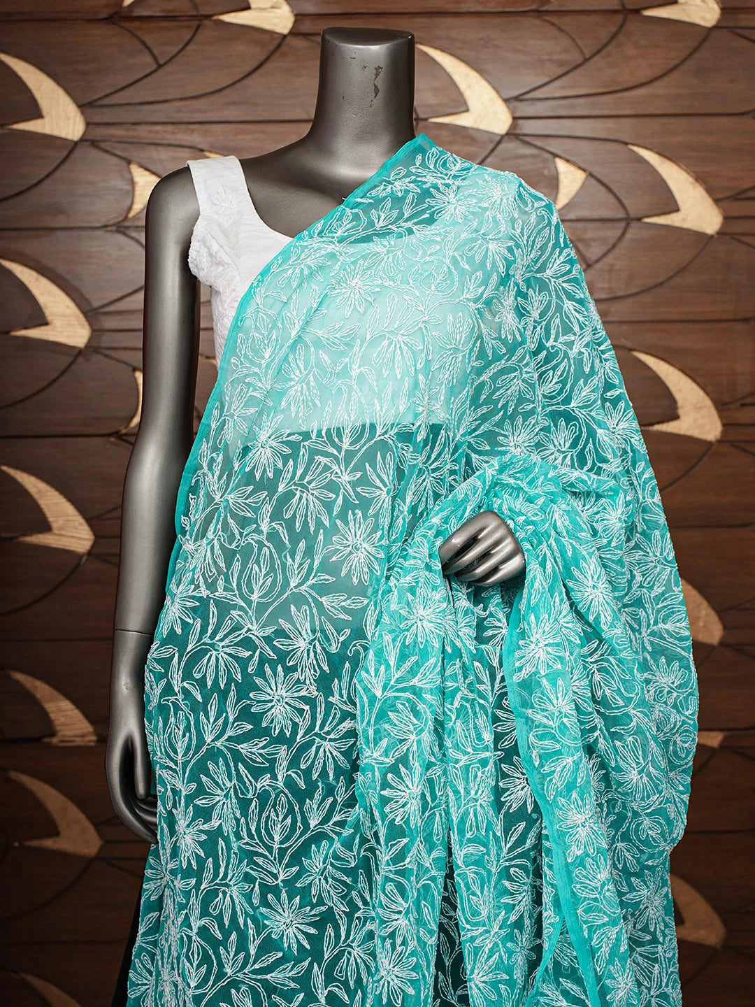 Ada Hand Embroidered Rama Green Faux Georgette Lucknowi Chikankari Dupatta 01A975381