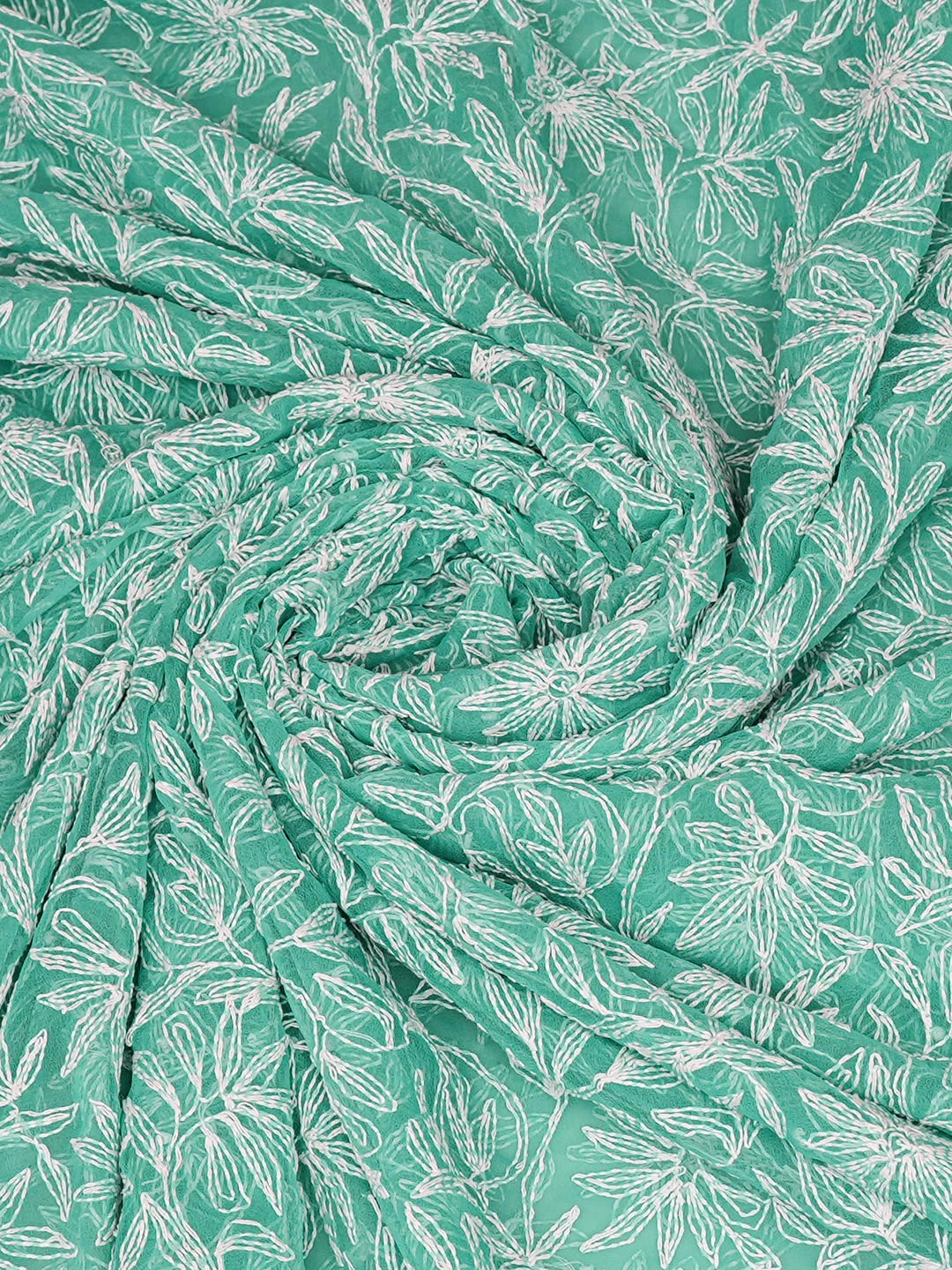 Ada Hand Embroidered Rama Green Faux Georgette Lucknowi Chikankari Dupatta 01A975381