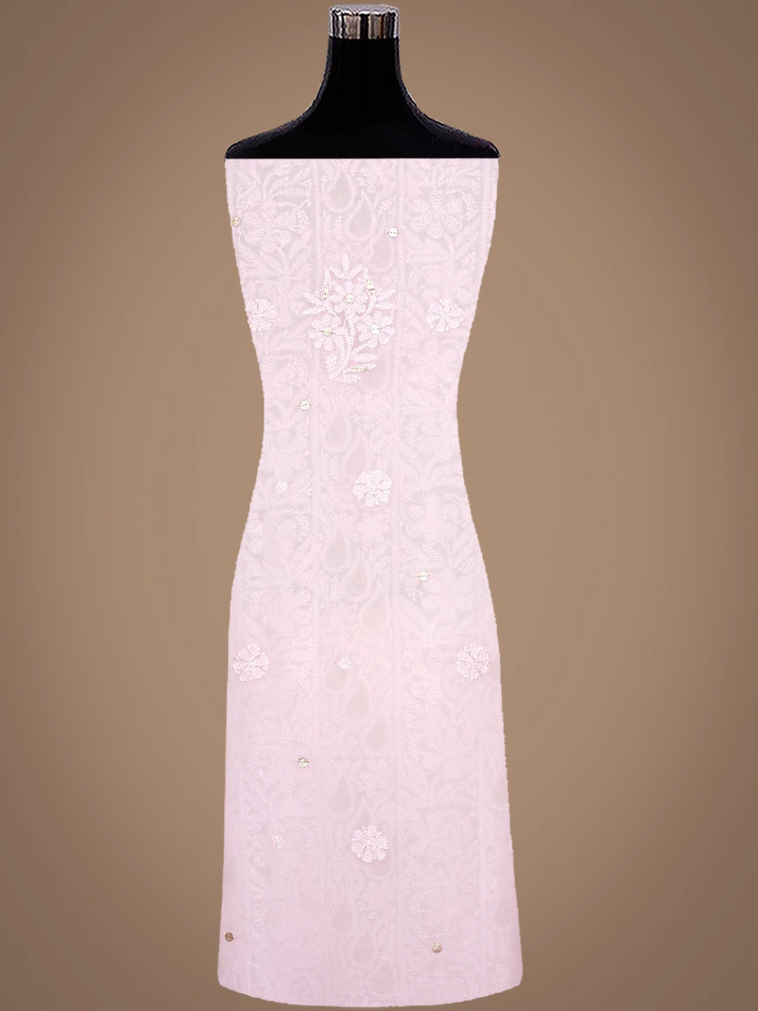 Ada Hand Embroidered Pink Viscose Georgette Lucknowi Chikankari Unstitched Kurta Dupatta Set With Gota Patti Work 01A962461