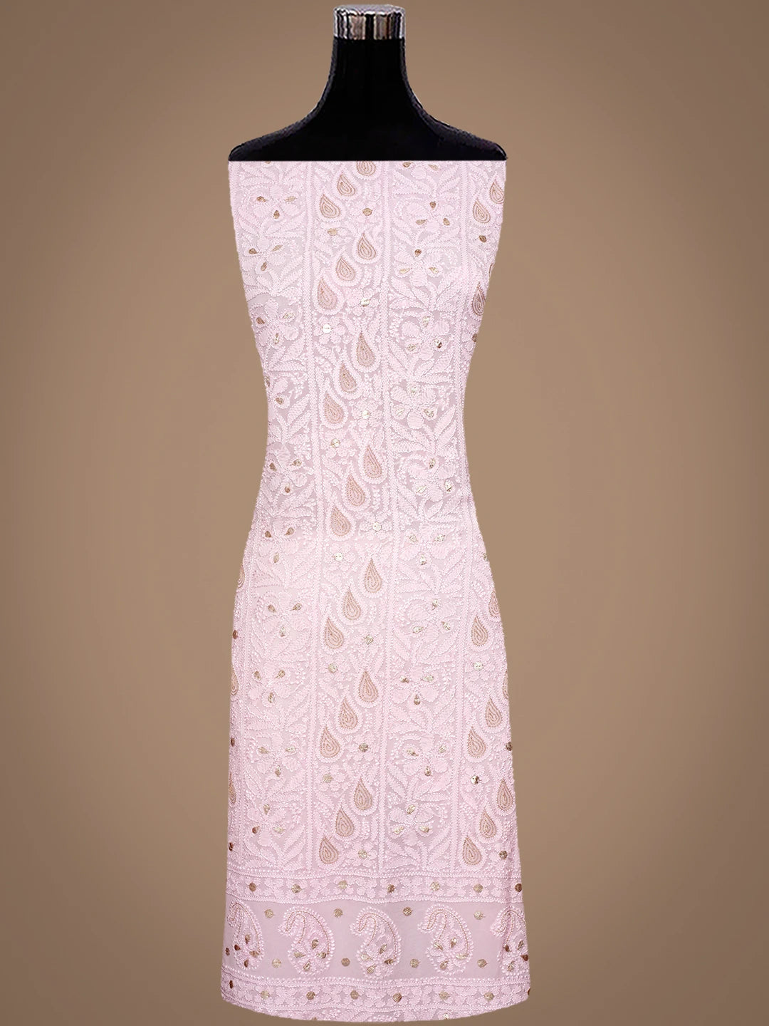Ada Hand Embroidered Pink Viscose Georgette Lucknowi Chikankari Unstitched Kurta Dupatta Set With Gota Patti Work 01A962461