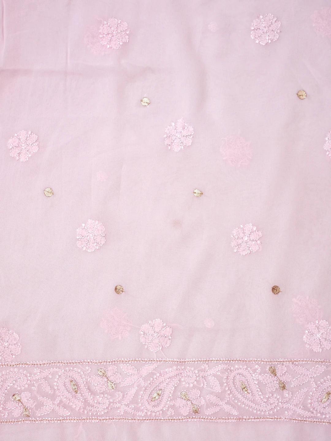 Ada Hand Embroidered Pink Viscose Georgette Lucknowi Chikankari Unstitched Kurta Dupatta Set With Gota Patti Work 01A962461