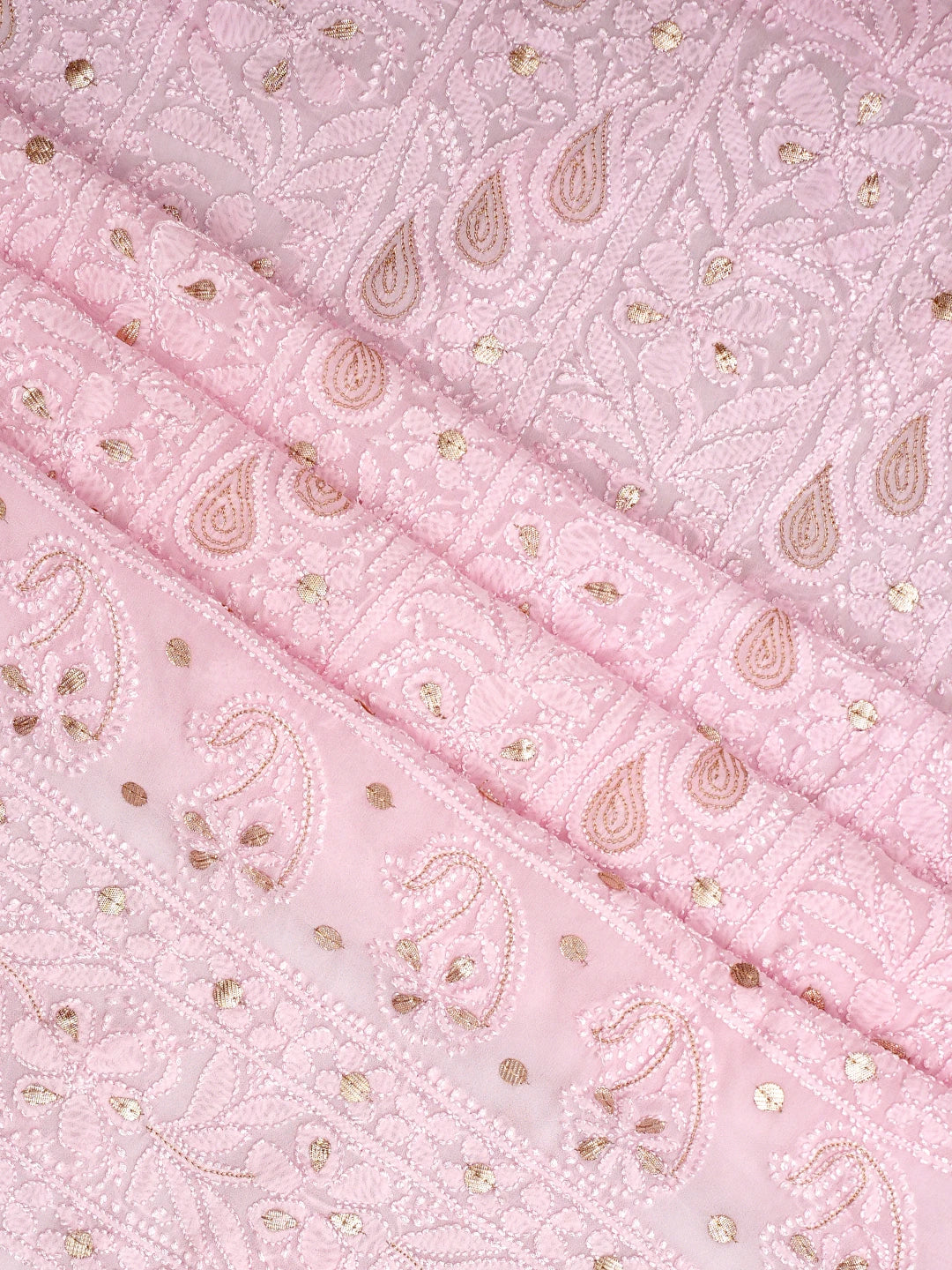 Ada Hand Embroidered Pink Viscose Georgette Lucknowi Chikankari Unstitched Kurta Dupatta Set With Gota Patti Work 01A962461
