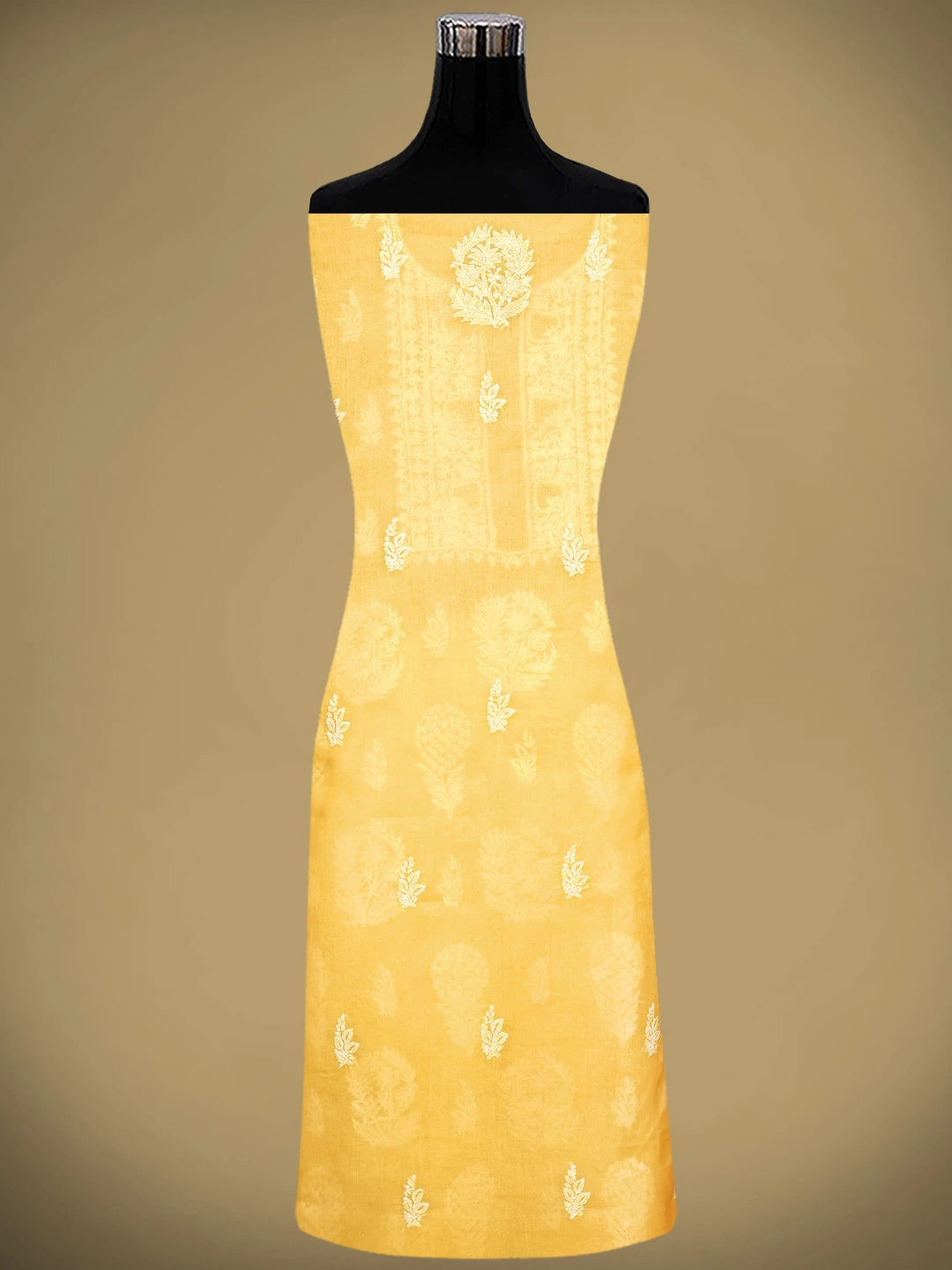 Ada Hand Embroidered Yellow Cotton Lucknowi Chikankari Unstitched Suit Piece 01A959633