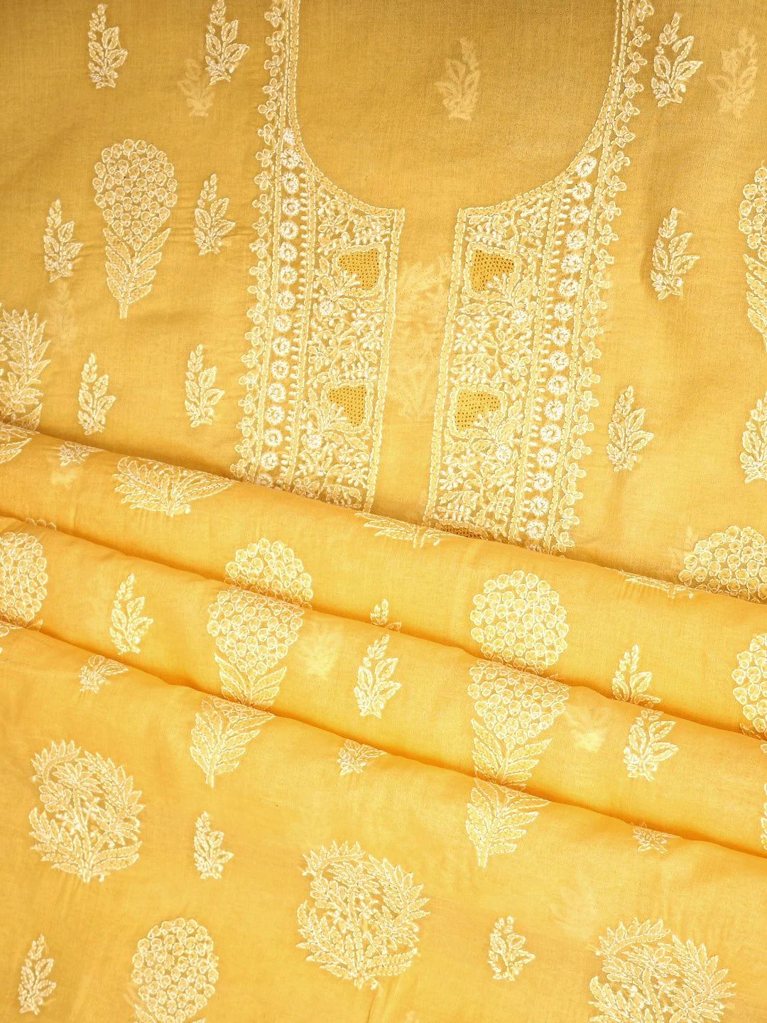 Ada Hand Embroidered Yellow Cotton Lucknowi Chikankari Unstitched Suit Piece 01A959633