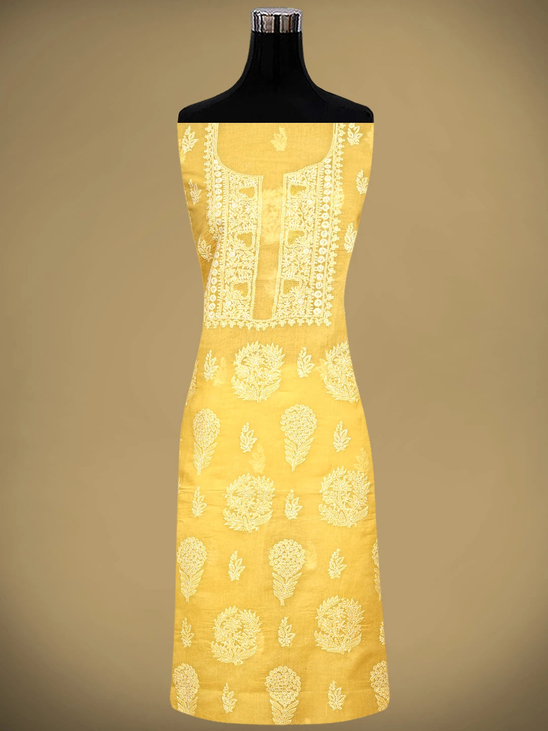 Ada Hand Embroidered Yellow Cotton Lucknowi Chikankari Unstitched Suit Piece 01A959633