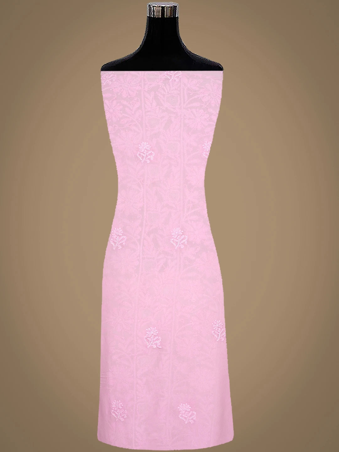 Ada Hand Embroidered Pink Viscose Georgette Lucknowi Chikankari Unstitched Kurta Dupatta Set With Cutdana Work 01A957826