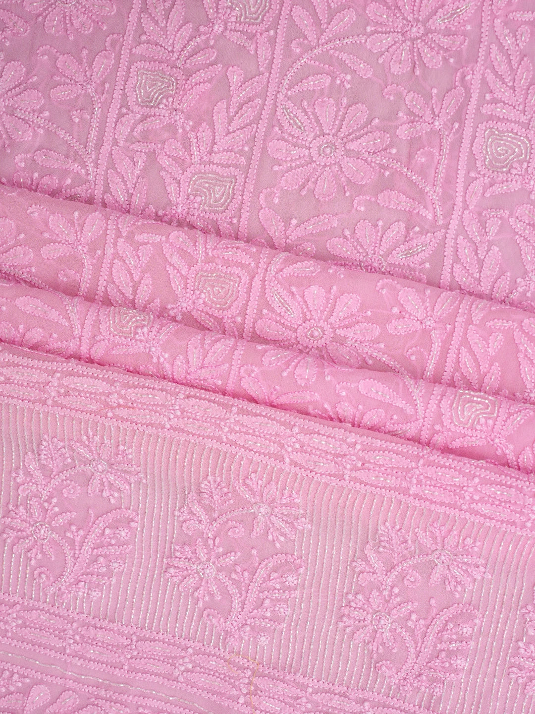 Ada Hand Embroidered Pink Viscose Georgette Lucknowi Chikankari Unstitched Kurta Dupatta Set With Cutdana Work 01A957826
