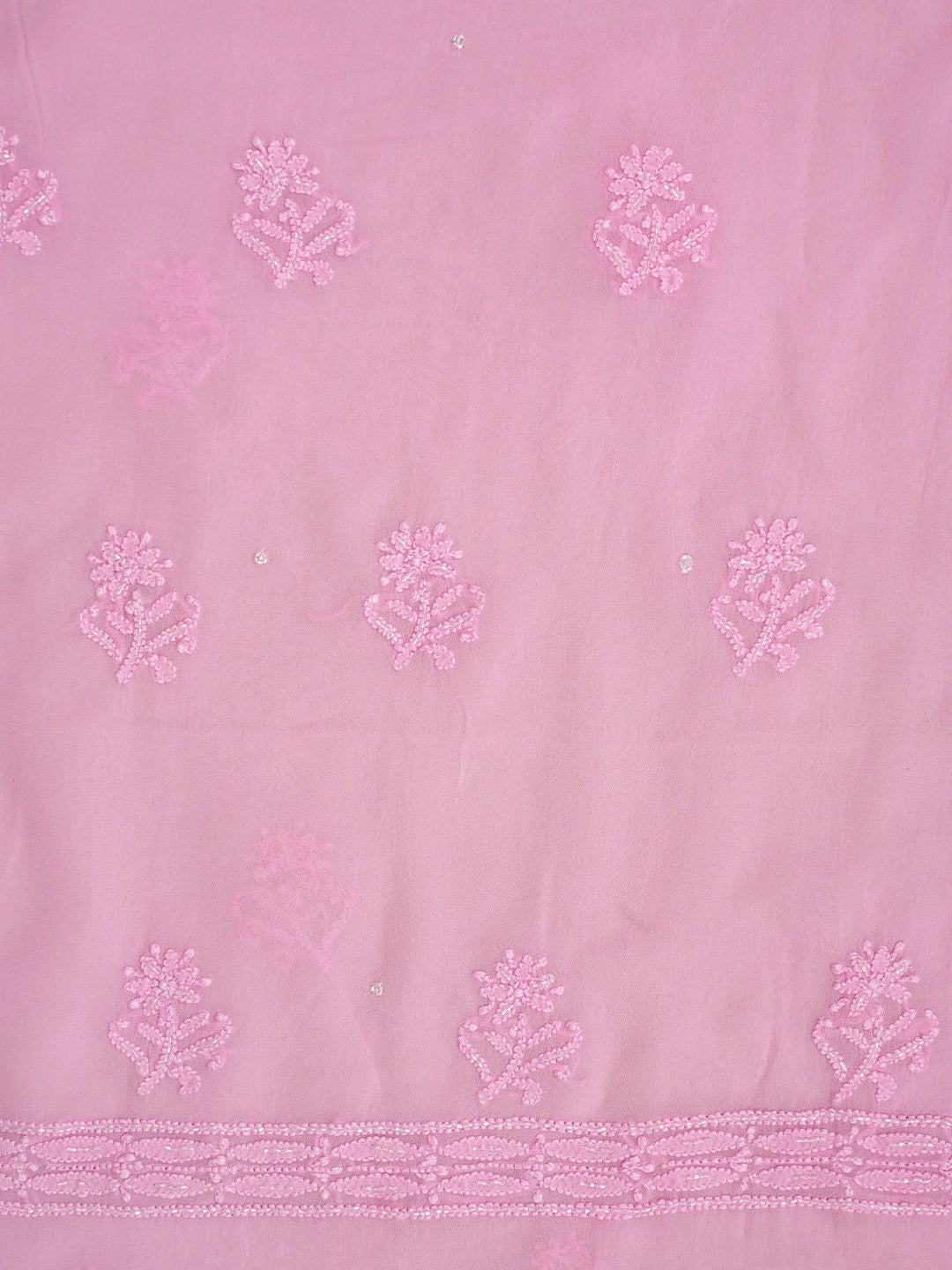 Ada Hand Embroidered Pink Viscose Georgette Lucknowi Chikankari Unstitched Kurta Dupatta Set With Cutdana Work 01A957826