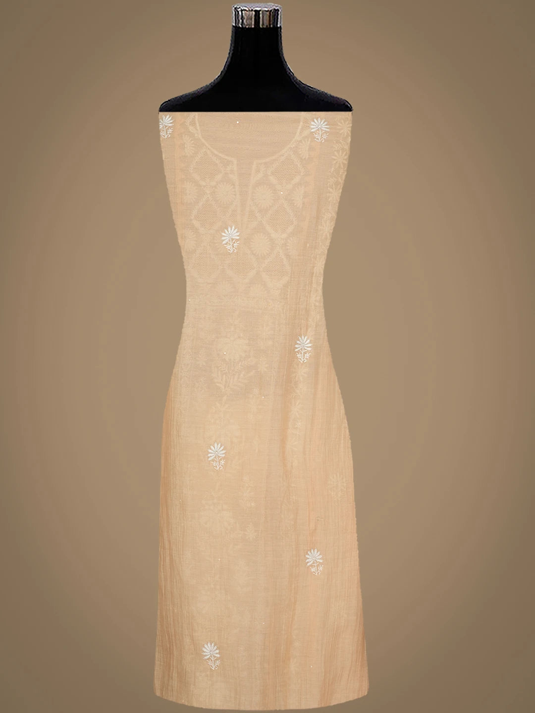 Ada Hand Embroidered Fawn Chanderi Lucknowi Chikankari Semi Stitched Kurta Dupatta Set With Sequinned Work 01A935876