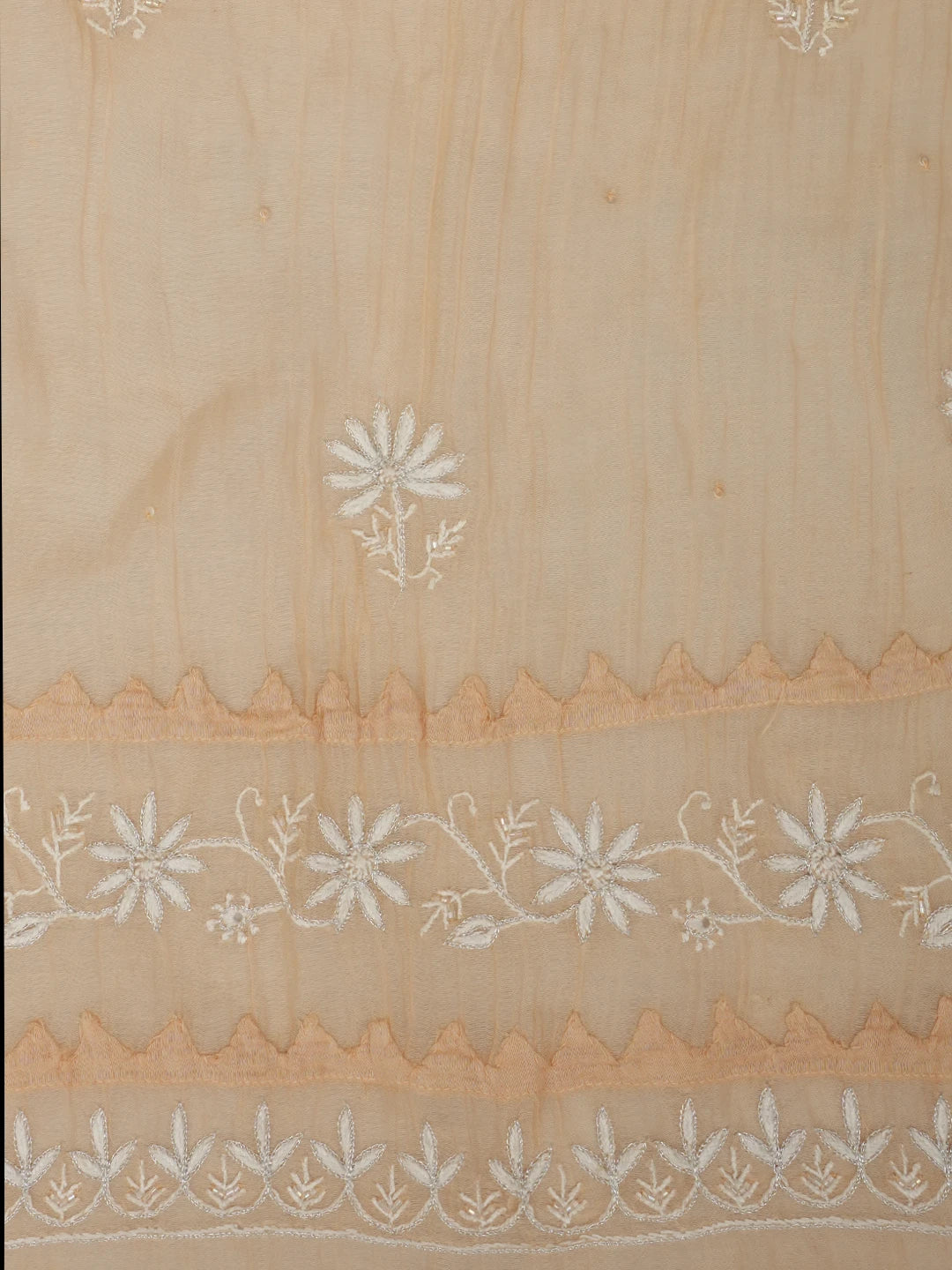 Ada Hand Embroidered Fawn Chanderi Lucknowi Chikankari Semi Stitched Kurta Dupatta Set With Sequinned Work 01A935876