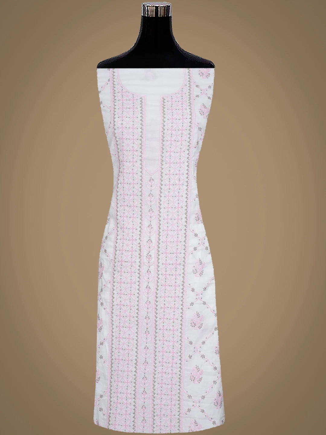 Ada Hand Embroidered White Cotton Lucknowi Chikankari Unstitched Suit Piece 01A980389