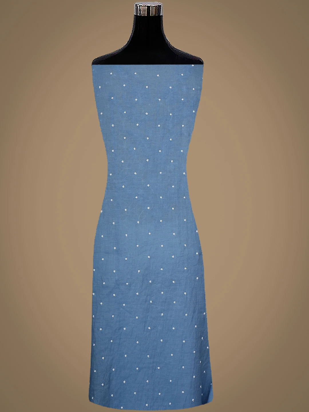 Ada Hand Embroidered Classic Blue Chanderi Lucknowi Chikankari Unstitched Kurta Dupatta Set With Pearl Work 01A911045