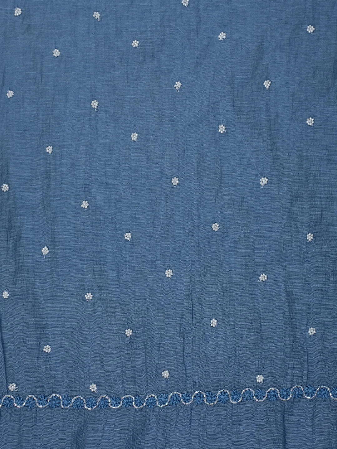 Ada Hand Embroidered Classic Blue Chanderi Lucknowi Chikankari Unstitched Kurta Dupatta Set With Pearl Work 01A911045