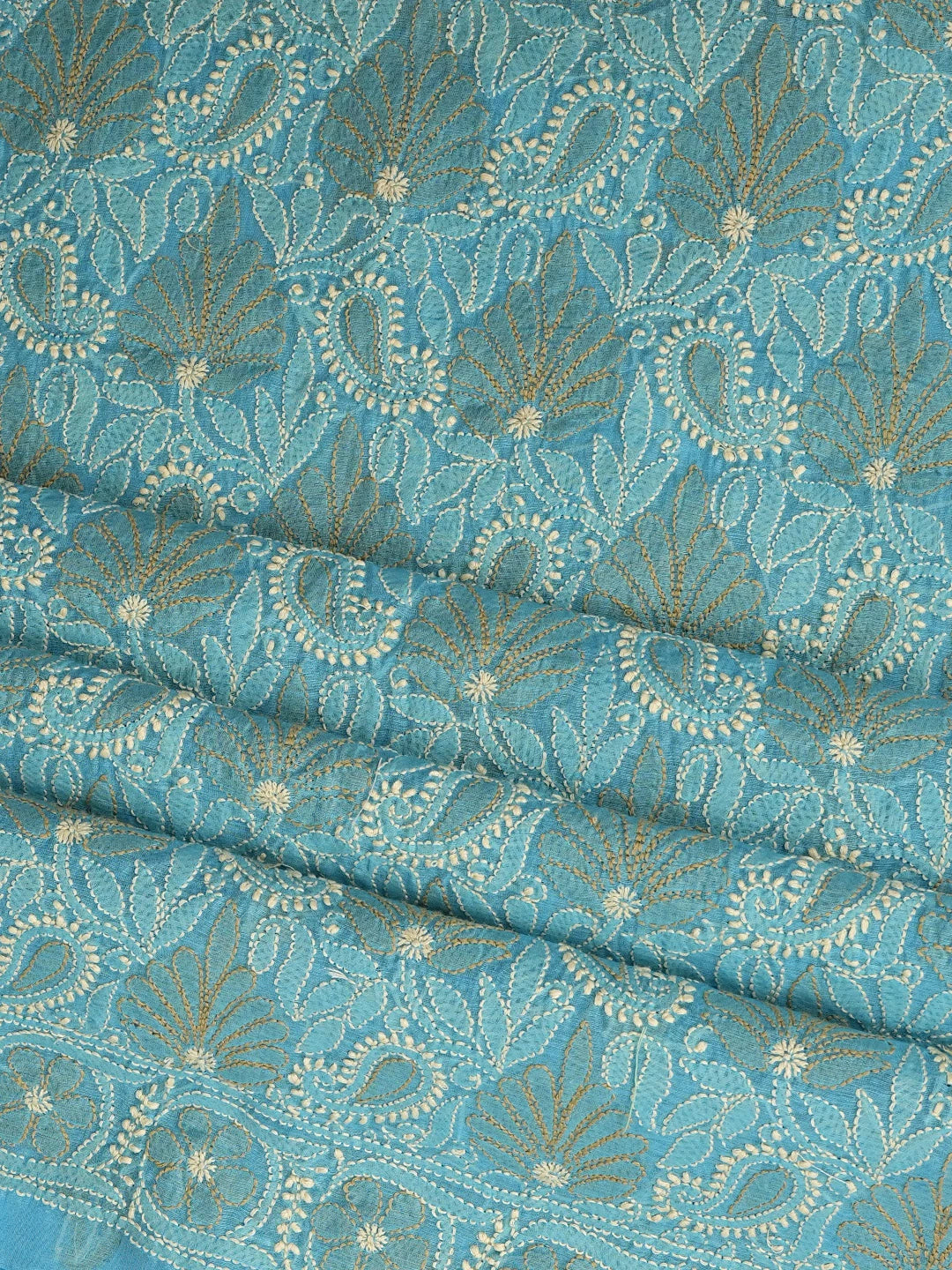Ada Hand Embroidered Ocean Blue Chanderi Lucknowi Chikankari Unstitched Kurta Dupatta Set 01A980141