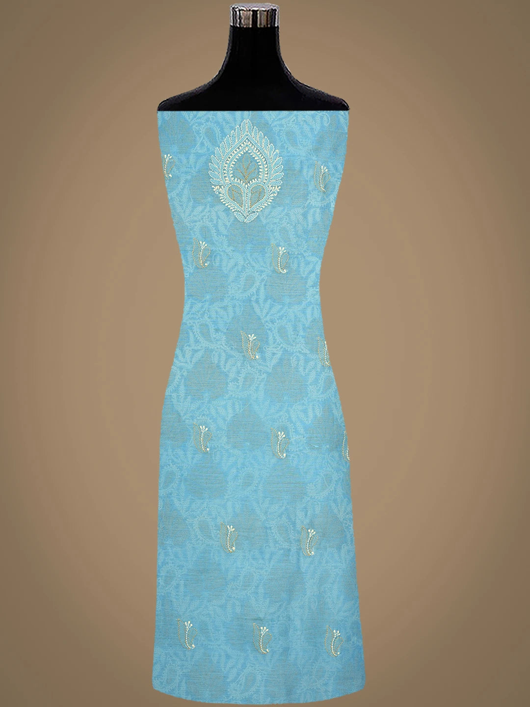 Ada Hand Embroidered Ocean Blue Chanderi Lucknowi Chikankari Unstitched Kurta Dupatta Set 01A980141