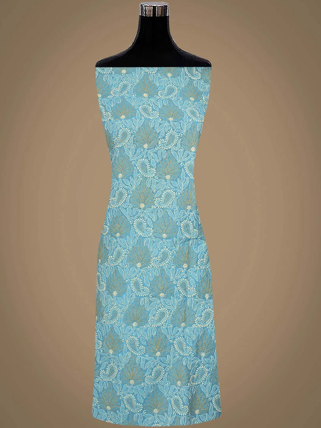 Ada Hand Embroidered Ocean Blue Chanderi Lucknowi Chikankari Unstitched Kurta Dupatta Set 01A980141
