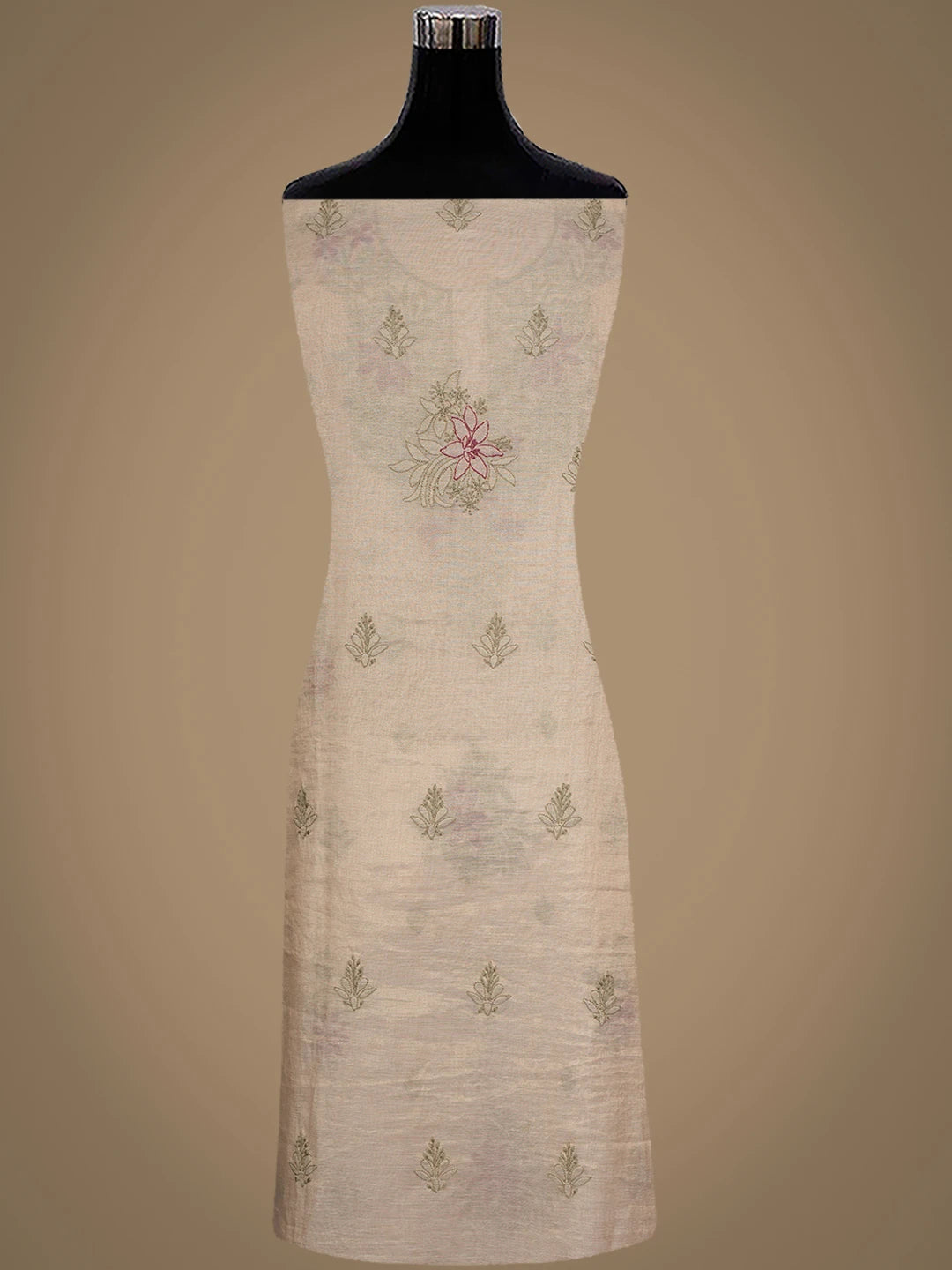 Ada Hand Embroidered Fawn Tissue Lucknowi Chikankari Unstitched Kurta Dupatta Set 01A980089