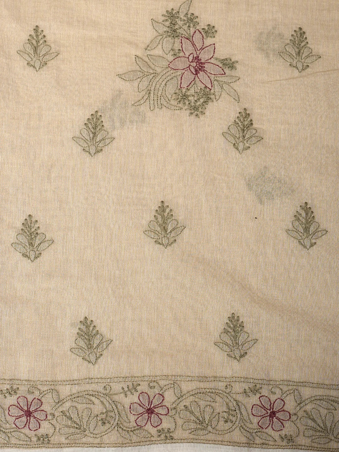 Ada Hand Embroidered Fawn Tissue Lucknowi Chikankari Unstitched Kurta Dupatta Set 01A980089