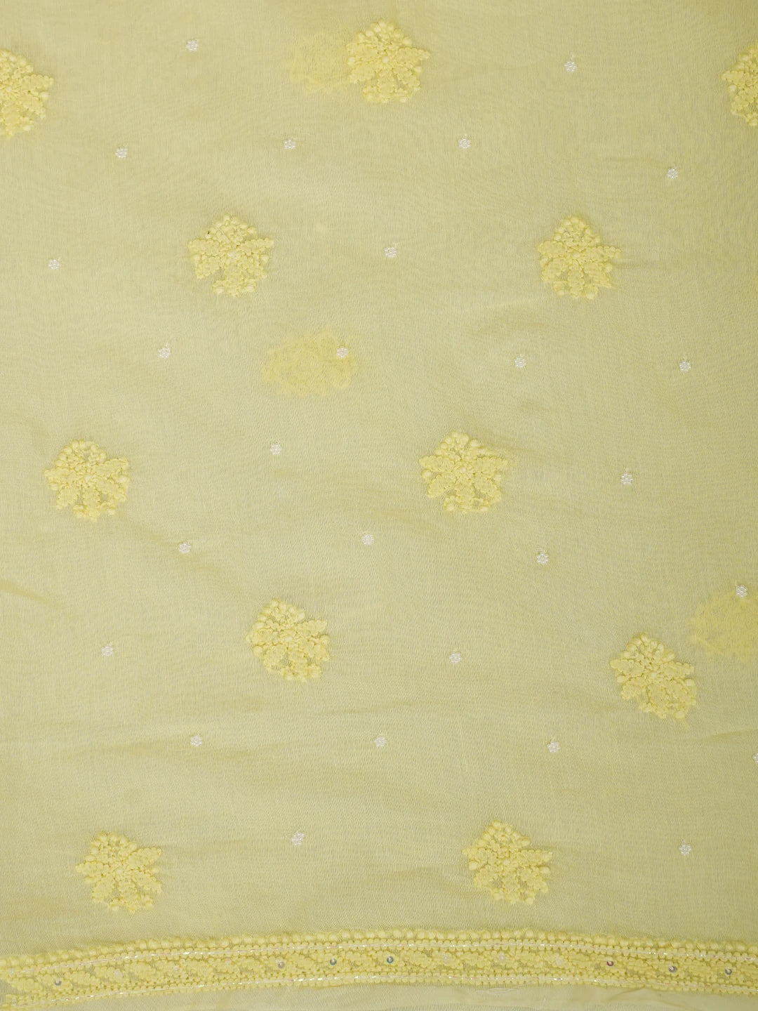 Ada Hand Embroidered Lemon Chanderi Lucknowi Chikankari Unstitched Kurta Dupatta Set With Pearl Work 01A922147