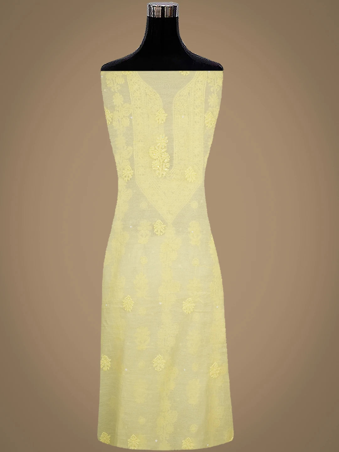 Ada Hand Embroidered Lemon Chanderi Lucknowi Chikankari Unstitched Kurta Dupatta Set With Pearl Work 01A922147