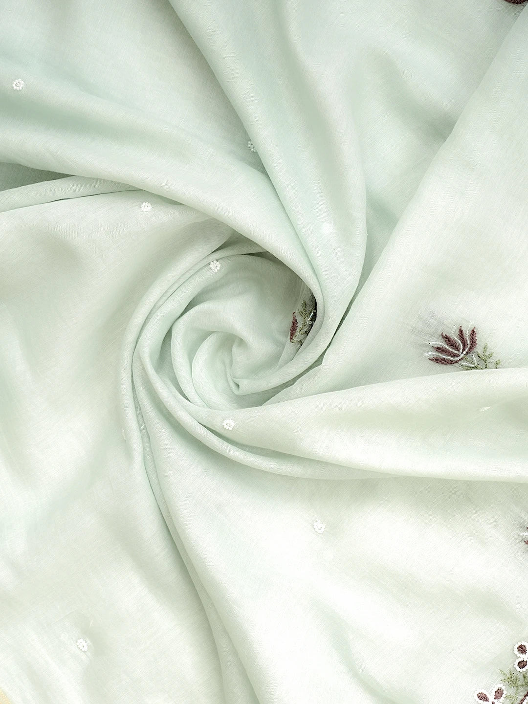 Ada Hand Embroidered Sea Green Chanderi Lucknowi Chikankari Unstitched Kurta Dupatta Set With Pearl Work 07A500785