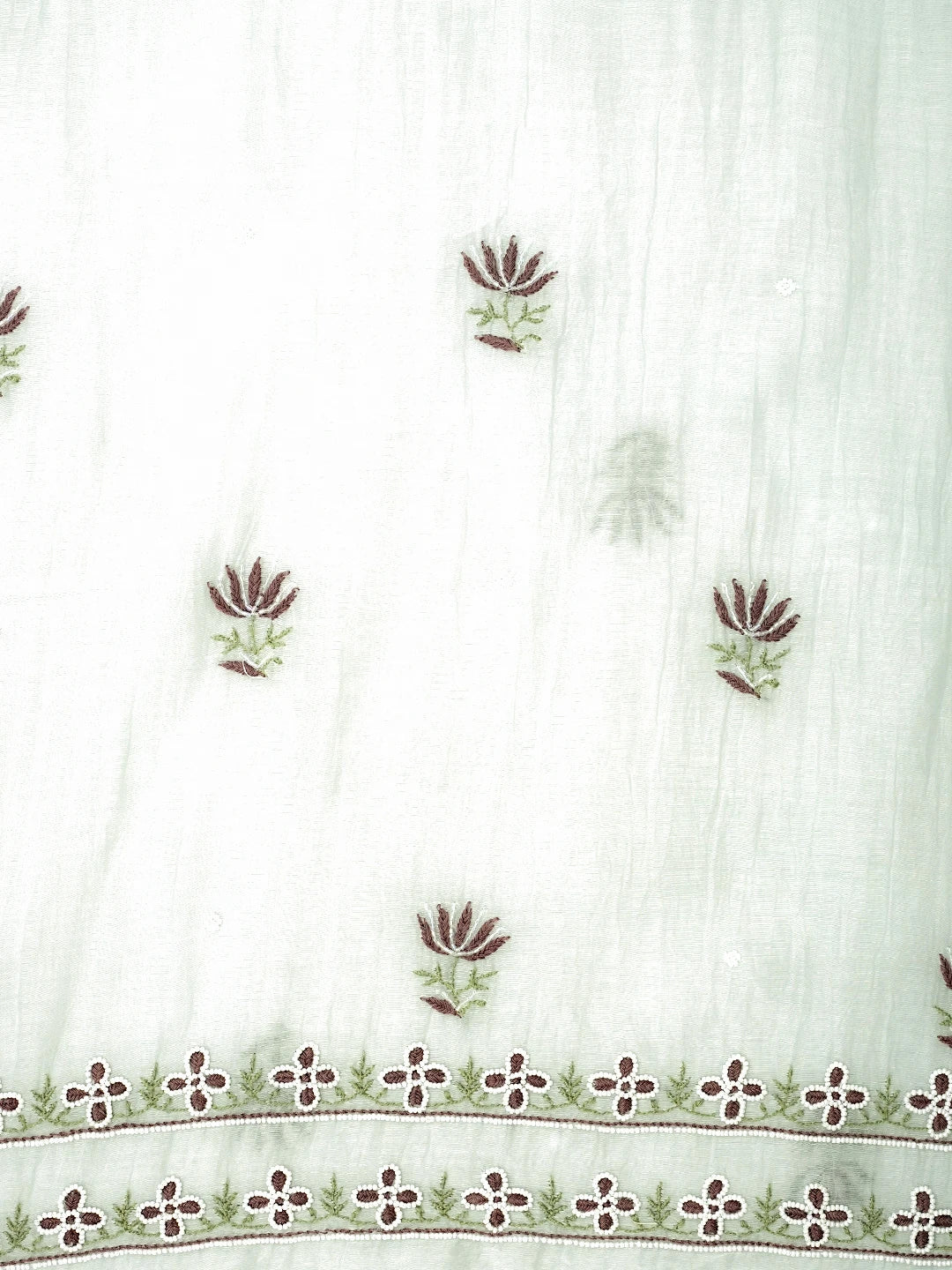 Ada Hand Embroidered Sea Green Chanderi Lucknowi Chikankari Unstitched Kurta Dupatta Set With Pearl Work 07A500785