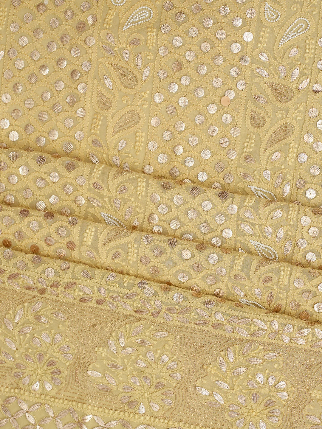 Ada Hand Embroidered Dusty Yellow Viscose Georgette Lucknowi Chikankari Unstitched Kurta Dupatta Set With Gota Patti Work 01A934104